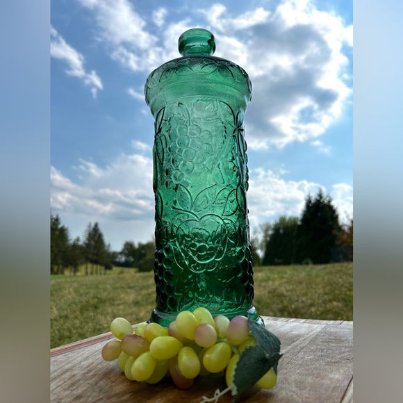 🎉HP🎉Vintage MCM  EMPOLI GLASS Decanter Bottle Fruit Pattern Italy ~ No Stopper - Picture 1 of 14